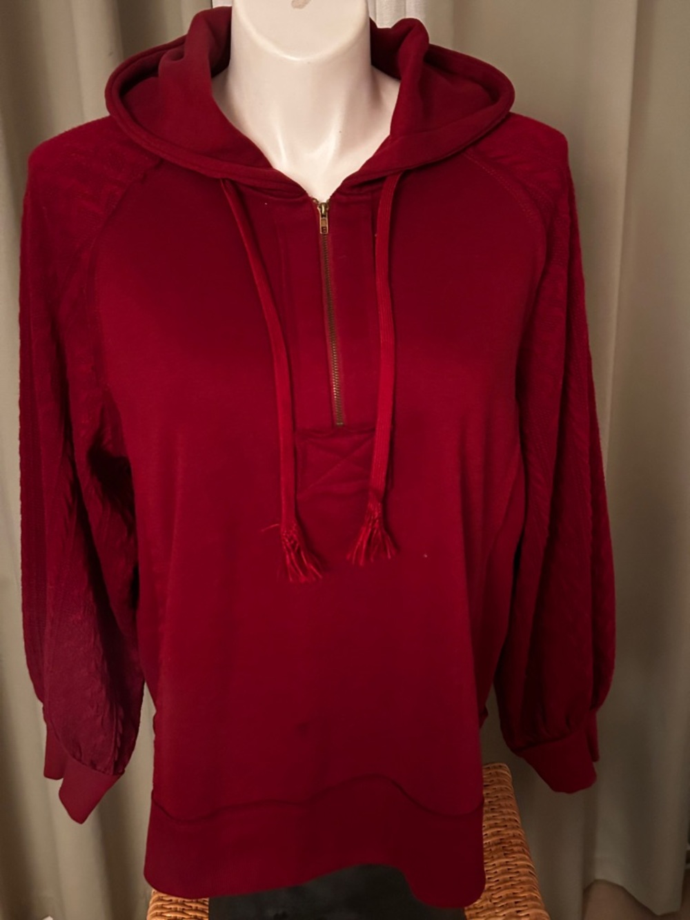 Bibi Women’s Red Hooded Pullover Sweatshirt with Half Zip